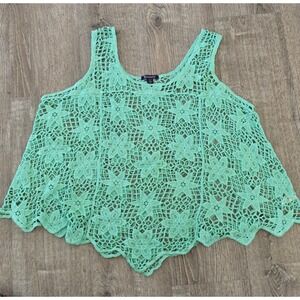 Roamans Vintage Floral Crochet Knit Sleeveless Top Plus Size 3XL Cotton